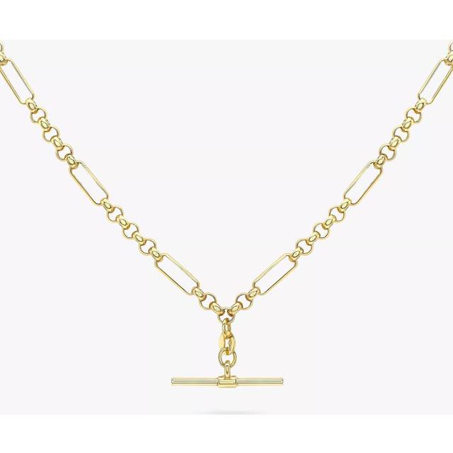 IBB 9ct Gold T-Bar Figaro Chain Necklace, Gold
