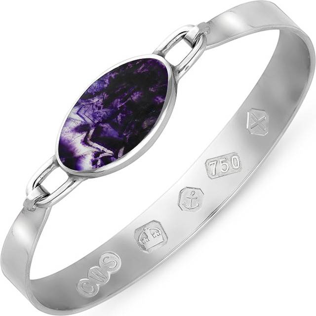 18ct White Gold Blue John Hallmark Wide Oval Bangle - Gold