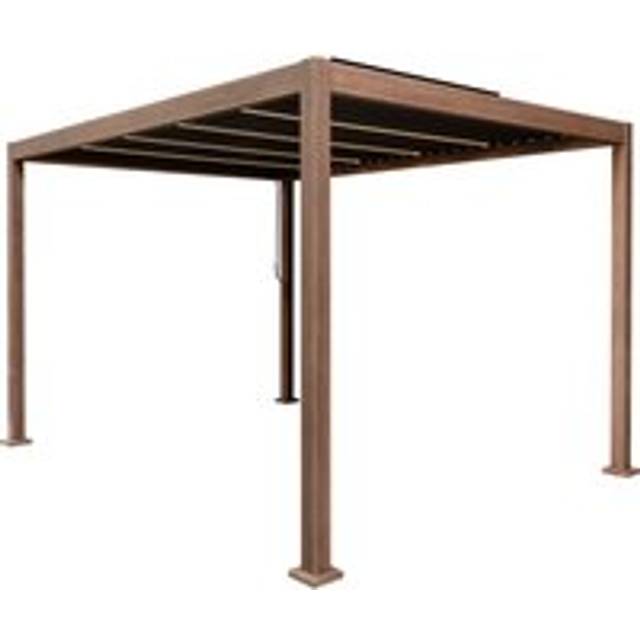 (3 x 4 Pergola with Lights) Metal Pergola Wood Effect Tilting Canopy