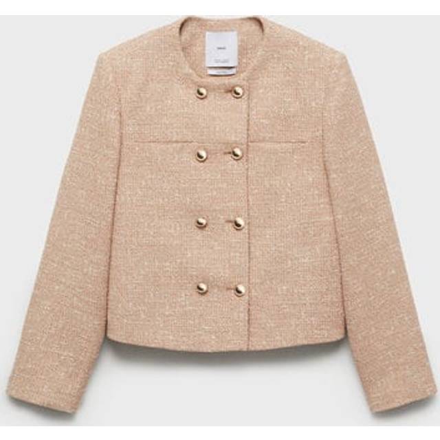Mango Jade Double Breasted Tweed Jacket, Tan