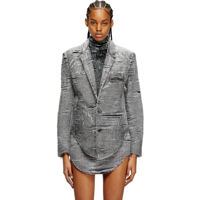 Diesel - Blazer en denim Prince-de-Galles à effet vieilli - Vestes en denim - Femme - Gris - S