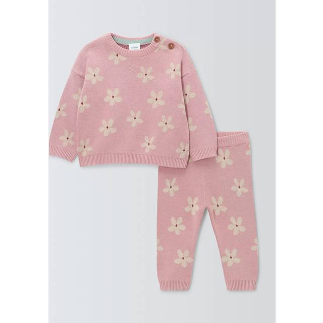 John Lewis Baby Floral Knitted Jumper and Leggings Set, Pink