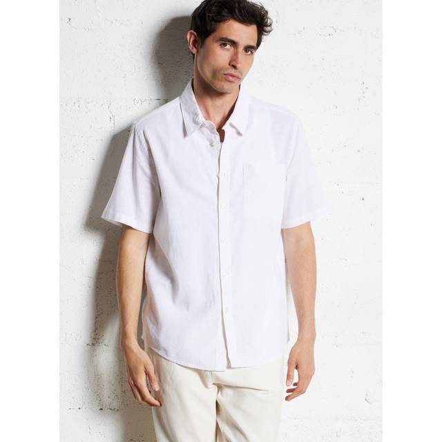 Linen Regular Fit Shirt with Short Sleeves - White