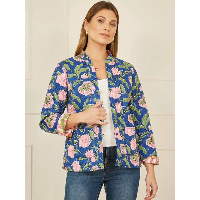 Yumi Floral Quilted Reversible Jacket, Blue/Multi