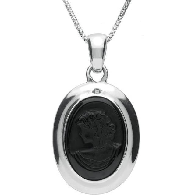 Sterling Silver Whitby Jet Limited Edition Oval Cameo Necklace - Silver