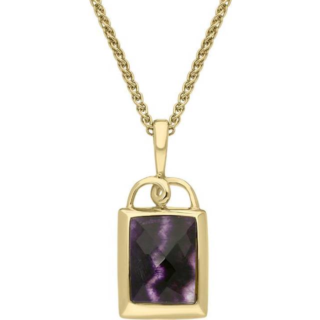 18ct Yellow Gold Blue John Faceted Unique Oblong Necklace
