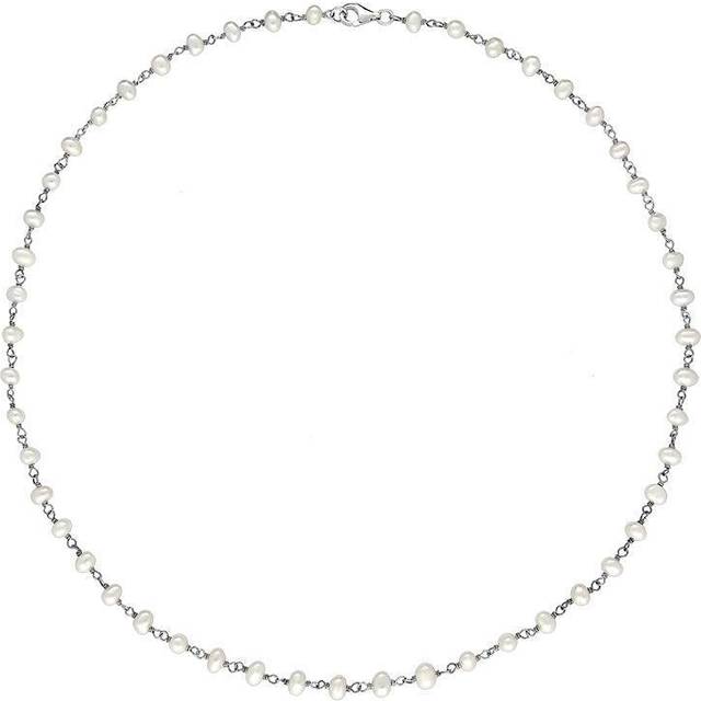 Sterling Silver White Pearl Bead Chain Link Necklace