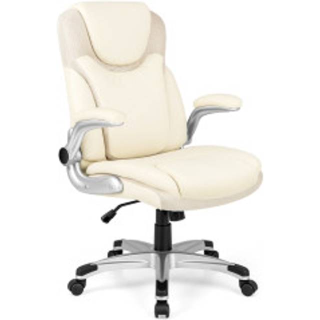 Executive stol vridbar skrivbordsstol av konstläder med vippfunktion 72 x 72 x 108-118 cm vit