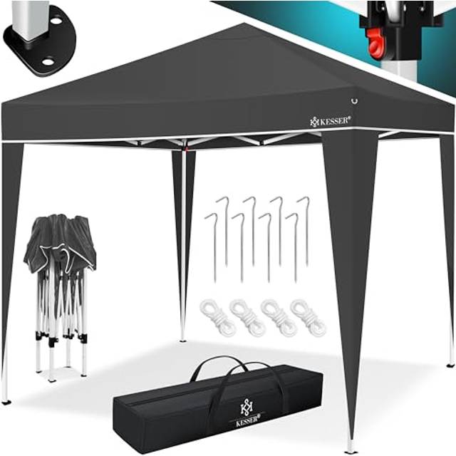 Kesser® paviljong 3 x 3 m – vattentät – inkl. Väska – popup-klicksystem – UV-skydd 50+ – vikbar paviljong – trädgårdstält – partytält – metallstag – antracit