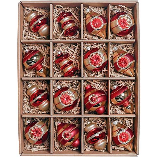 Valery Madelyn 16pcs Christmas Glass Baubles Pack, 7-9cm Luxury Red and Gold Christmas Balls Ornaments for Christmas Tree Decoration