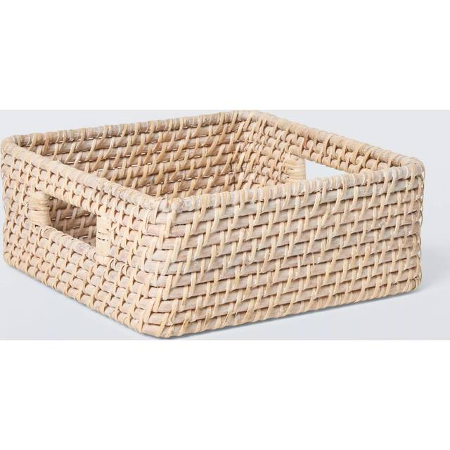 John Lewis Shallow Rattan Storage Basket, Off White