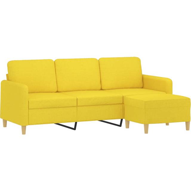 vidaXL 3-sitssoffa med fotpall Ljusgul 180 cm tyg