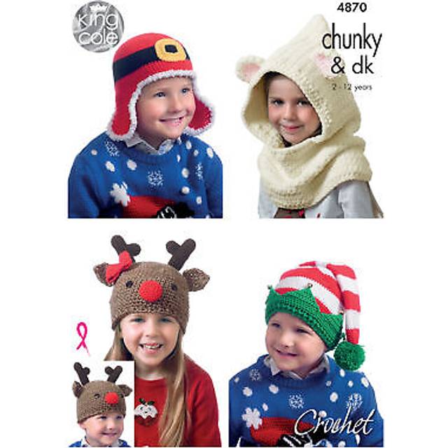 King Cole 4870 DK Chunky Crochet Pattern Christmas Hats
