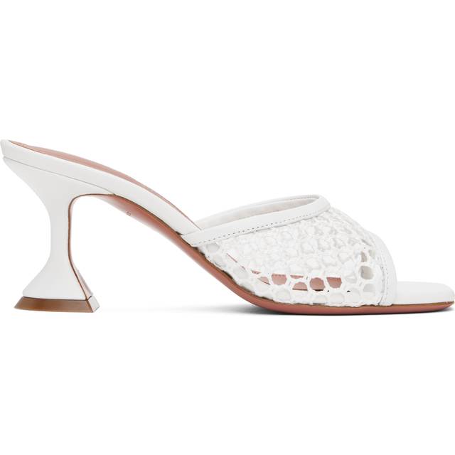 Amina Muaddi White Lupita Net 70 Heeled Sandals - NET RAFFIA WHITE - IT 38.5