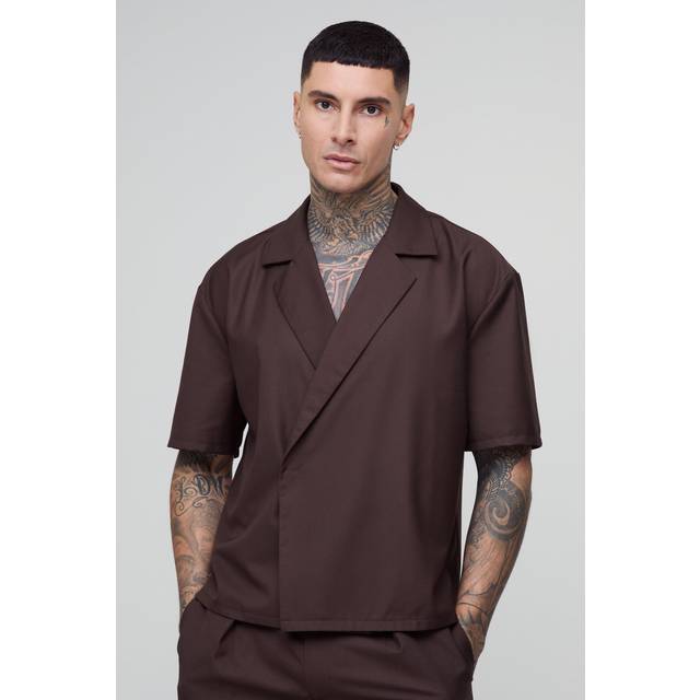 Tall Tailored Boxy Wrap Shirt - Brown - XXL