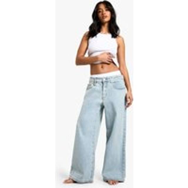 Womens The Petite Mid Waist Wide Leg Jean - Bleached Blue - 10/28L