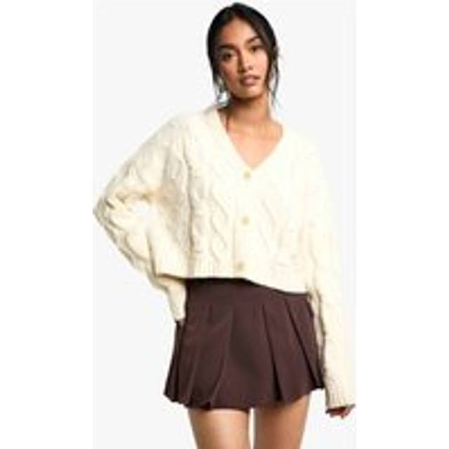 Womens Premium Chunky Knit Cable Oversized Cardigan - White - M