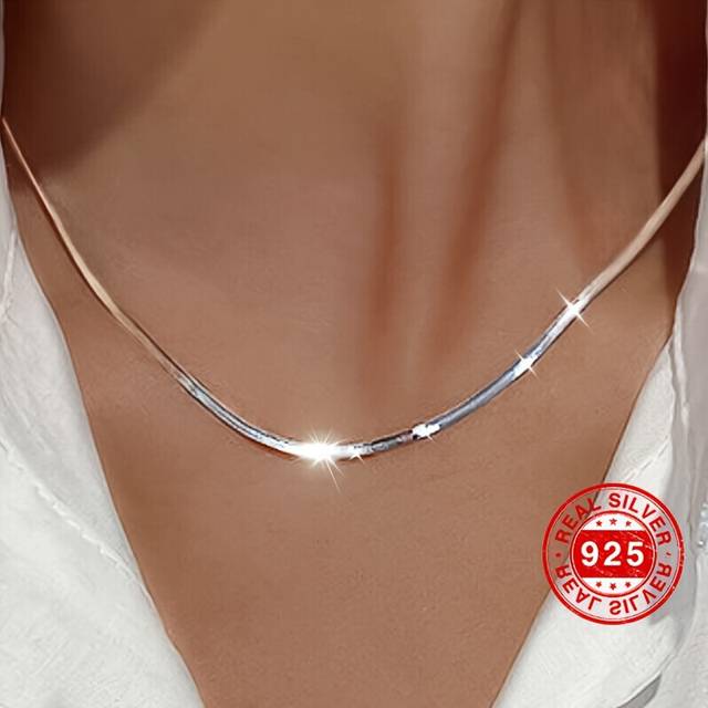 925 Sterling Silver Thin Flat Snake Bone Chain Necklace Elegant Neck Chain Jewelry