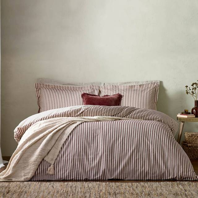 Yard Hebden Melange Beetroot Stripe Duvet Cover Set - King, Beetroot