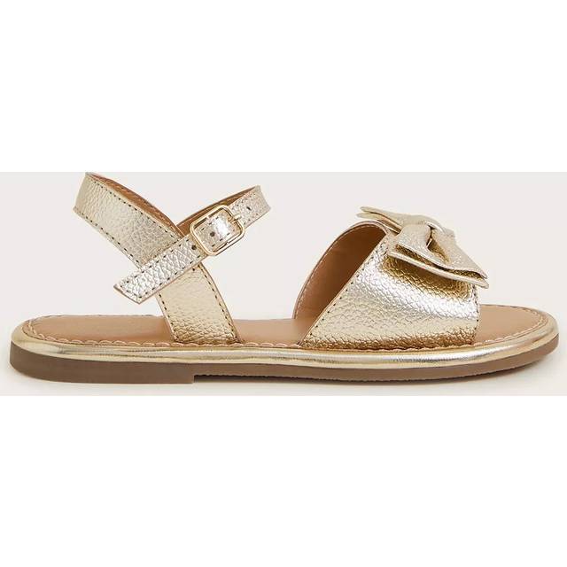 Monsoon Girls Leather Bow Sandal - Gold, Gold, Size 8 Younger