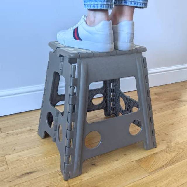 KCT Portable Folding Step Lightweight Multi Purpose Home Easy Foldaway Stool Plastic Seat Grey