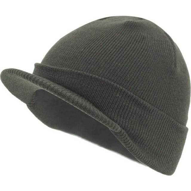 The Vintage Year Plain Sports Visor Billed Knit Radar Cuff Beanie (Oli