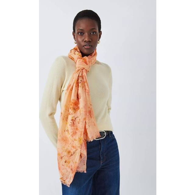 John Lewis Aria Botanical Linen Rich Scarf, Orange
