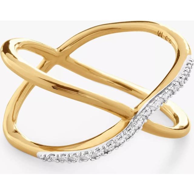 Monica Vinader Kiss Diamond Cross Over Ring, Gold