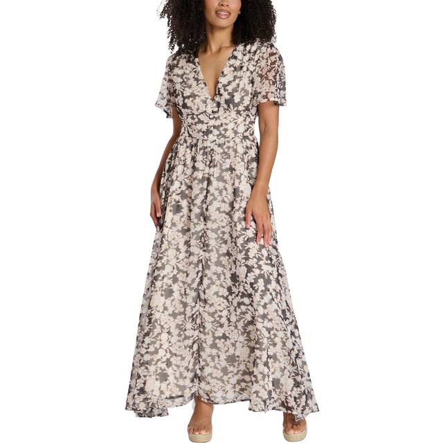 South Beach Printed Metallic Chiffon Button Detail Midi Dress, Multi, Size 14, Women