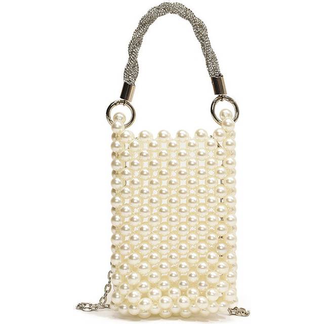 (White Large) Stylish Korean Childrens Bucket Bag With Pearl Twist And Chain For Boys And Girls