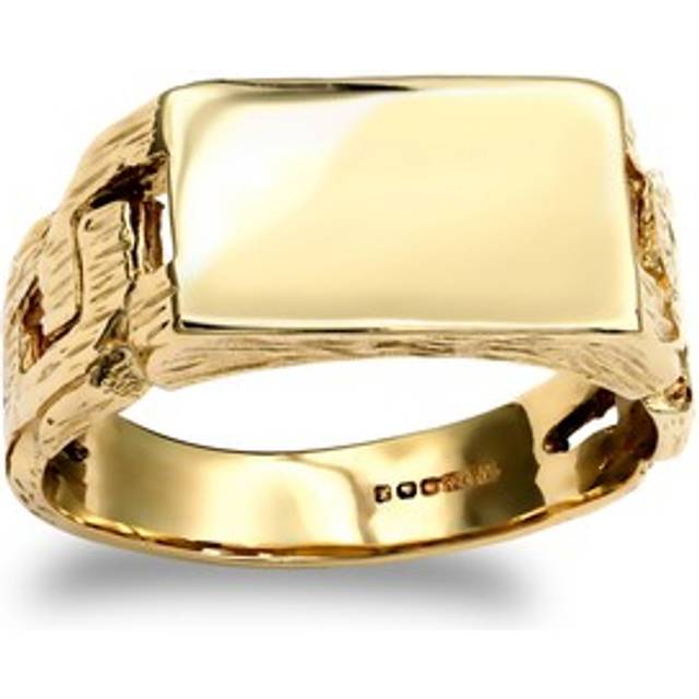 (R) Jewelco London Men's Solid 9ct Yellow Gold Curb Link Rectangular Signet Ring