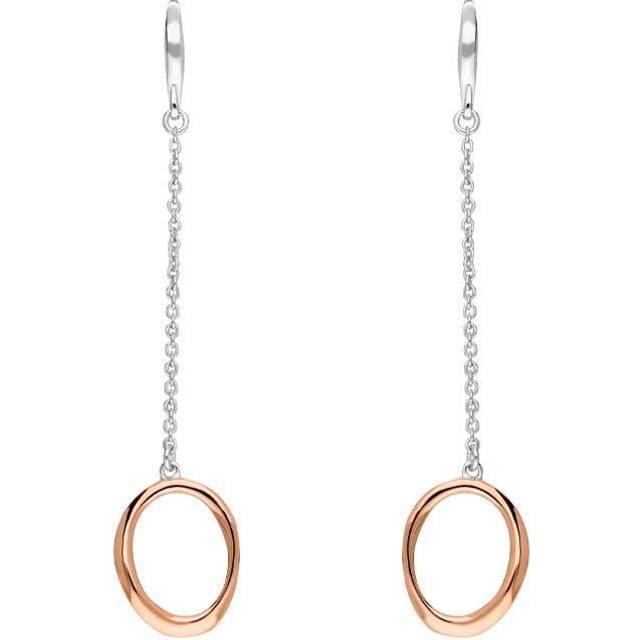 Rose Gold Plated Sterling Silver Open Oval Infinity Long Drop Earrings - Option1 Value Silver