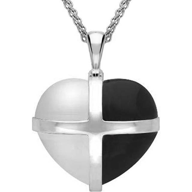 Sterling Silver Whitby Jet Bauxite Large Cross Heart Necklace - Silver