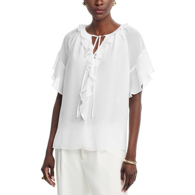 Vale Raglan-Sleeve Ruffle Blouse - WHITE - XX-Large