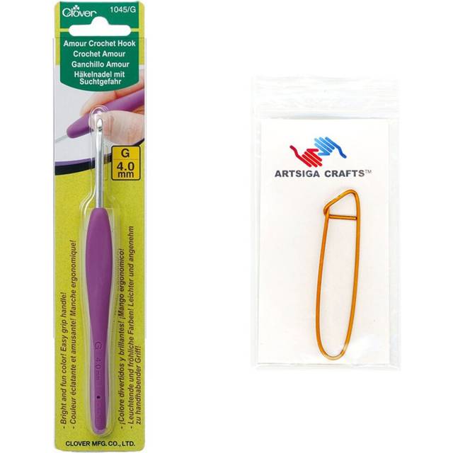 Clover Needlecraft Amour Crochet Hook Size G64mm Bundle with 1 Artsiga Crafts Stitch Holder 1045G