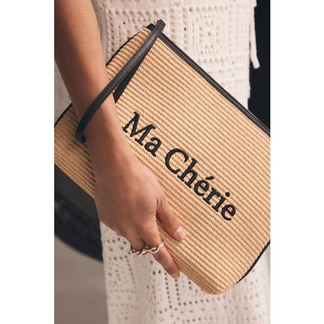 Mint Velvet Embroidered Clutch Bag, Natural