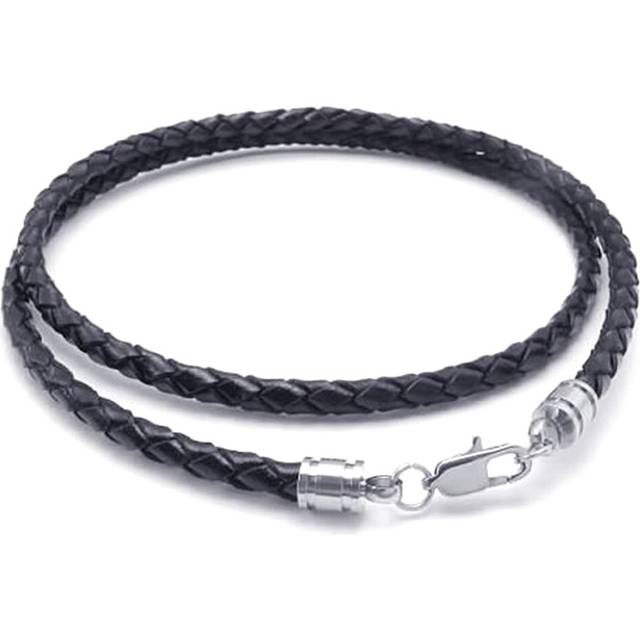 Jewelry Men&#39;s Necklace - 3mm Cord Leather Stainless Steel for Men Color Black Silver With Gift Bag 60cm