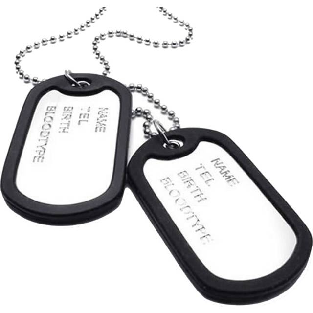 Jewelry Mens Necklace, 2 Tag Style Dog Tag Pendant with 68 cm Chain, silver black - Silver