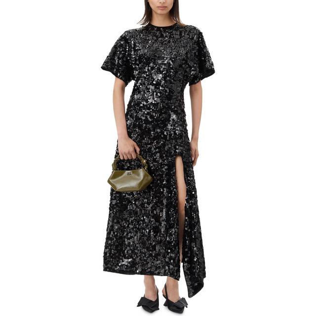 GANNI Black Velvet Sequins Maxi Dress - 099 Black - DK 40