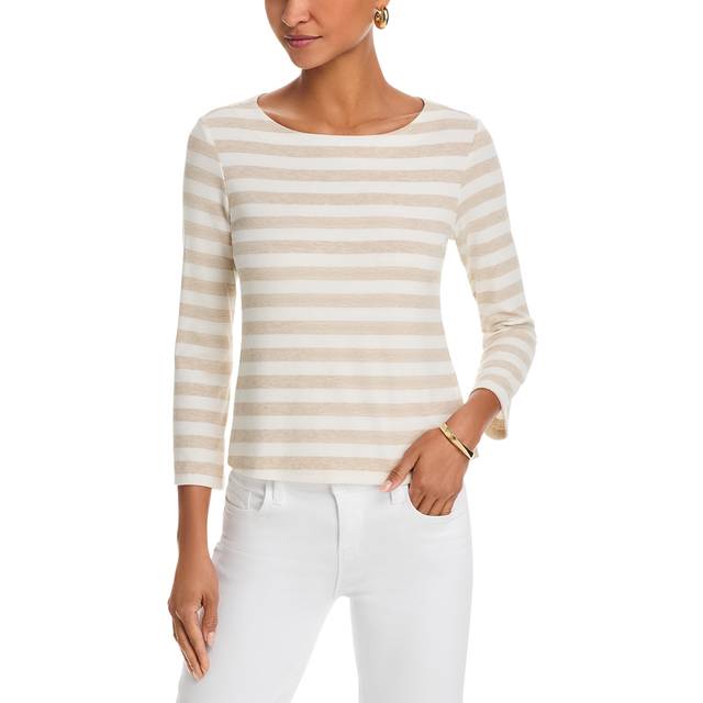 L'AGENCE Lucille Striped Boatneck Top In Ivory/Marble Stripe