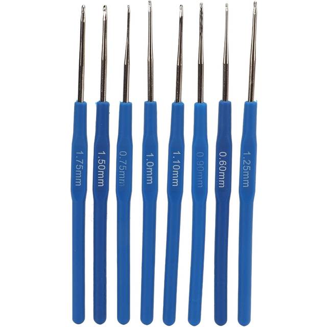 8pcs Crochet Hooks Blue Thin Ergonomic Handle Polishing Treatment Stainless Steel Knitting Needles