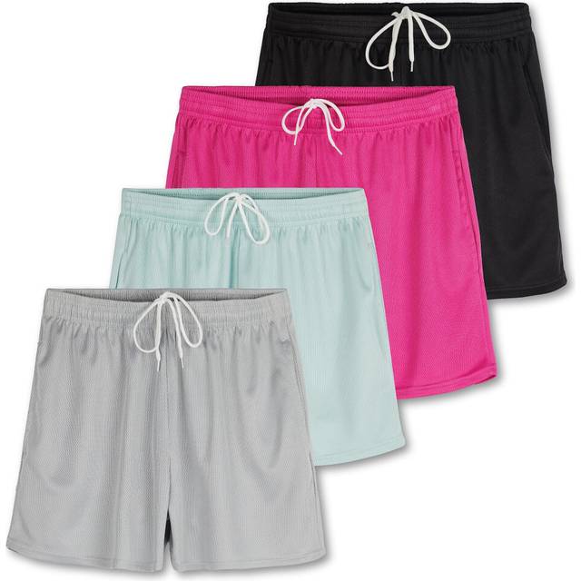 "4 Pack: Womens Ladies Mesh Active Athletic Walking Training Quick Dry Fit Sweat Shorts Tennis Women Casual Workout 4"" Inseam Summer Lounge Basketball"