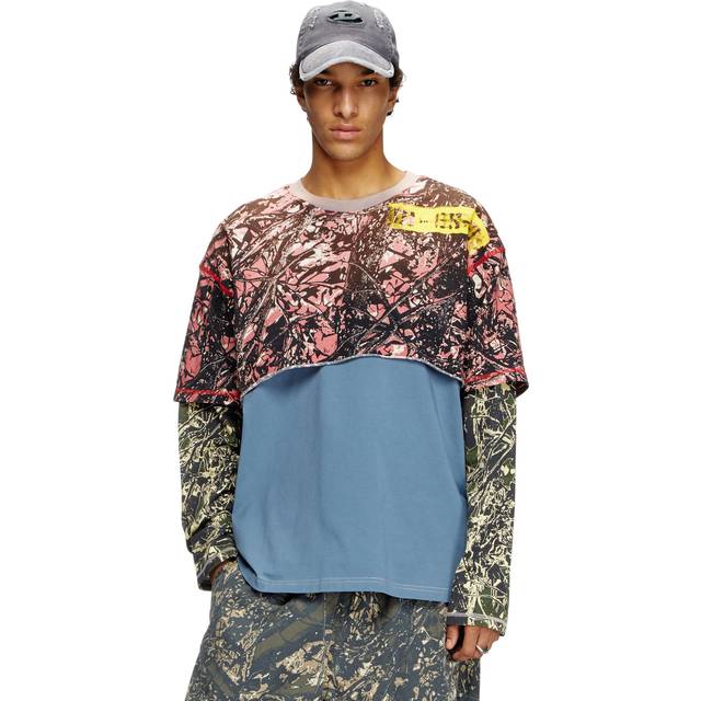 Diesel - T-shirt superposé avec motif camouflage - T-Shirts - Homme - Polychrome