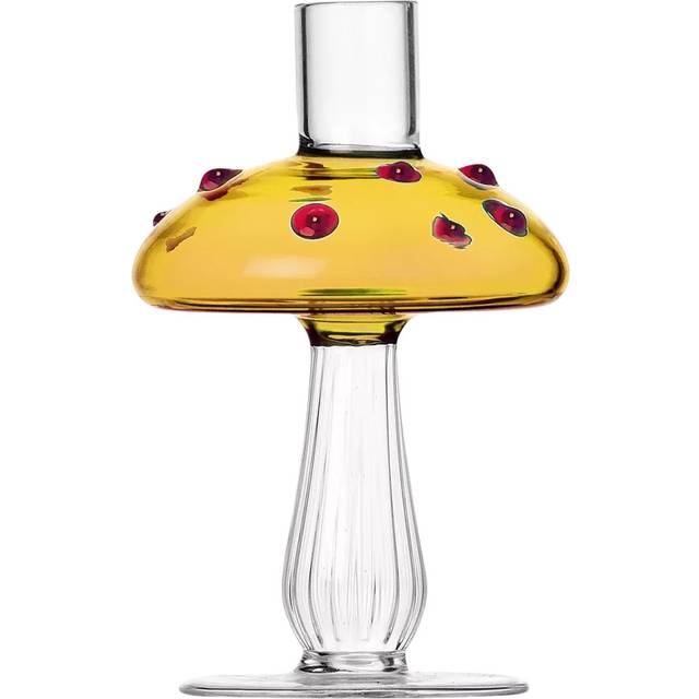 Ichendorf Milano Alice Mushroom Large Glass Candle Holder, Clear/Amber