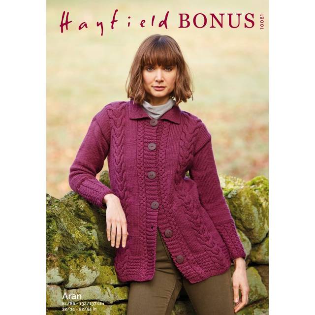 Hayfield bonus aran knitting pattern - 10081 ladies jacket