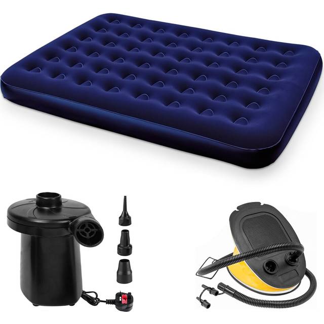 Double airbed flocked camping inflatable mattress with electric foot pump