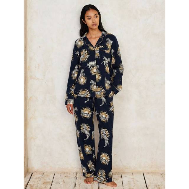 Chelsea Peers Organic Cotton Celestial Zebra Pyjama Set, Blue/Multi