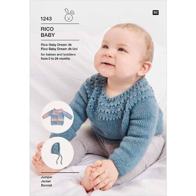 Rico Knitting Pattern Baby Sweater Bonnet Baby Dream DK (1243)