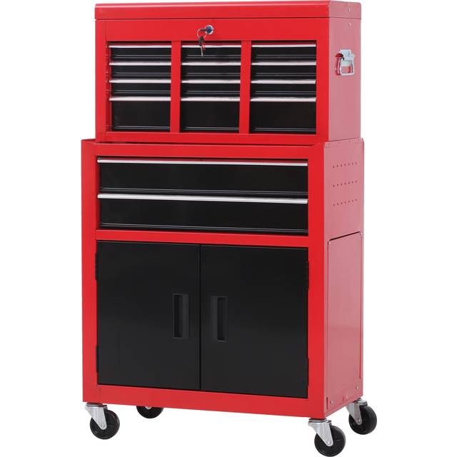 2-i-1 Verktygsskåp med 6 Lådor & Låsbart Fack – Mobil Förvaringslösning i Stål