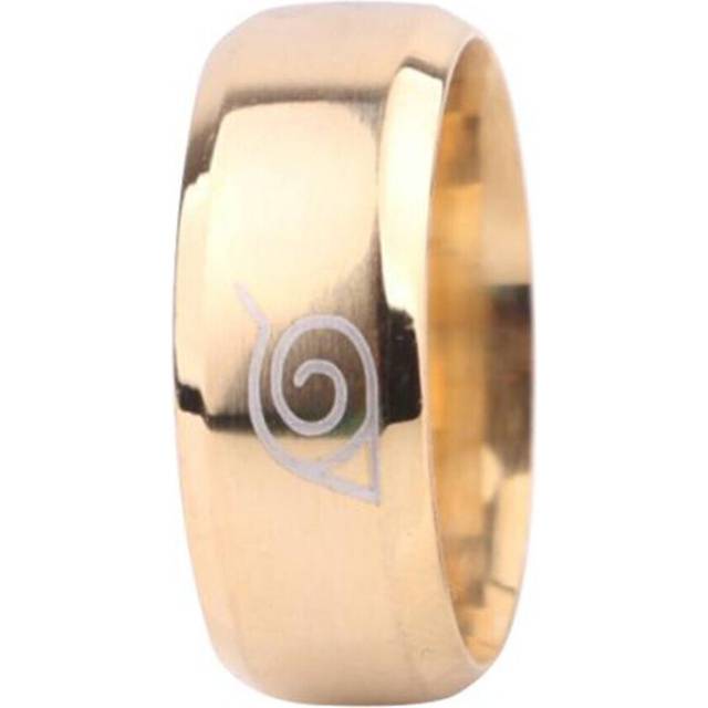 (golden, Us7) Unisex Naruto Konoha Leaf Village Logo Titanium Steel Ring Cosplay Jewelry